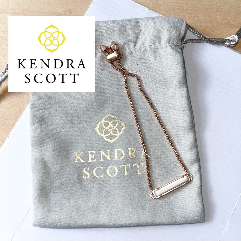 Kendra Scott Mother of Pearl Rose Gold Adjustable Bar Chain Bracelet